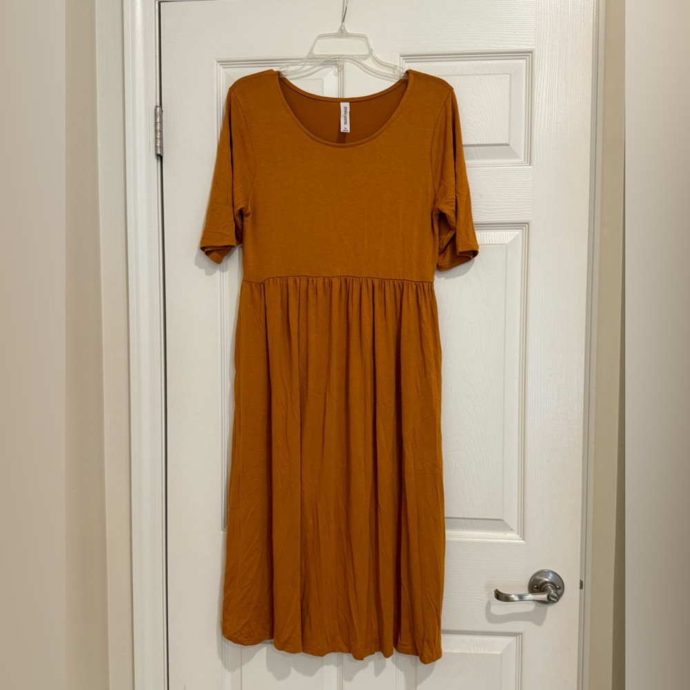 Zenana Outfitters Women's Burnt Orange Knit Short Sleeve Midi Dress Size XL